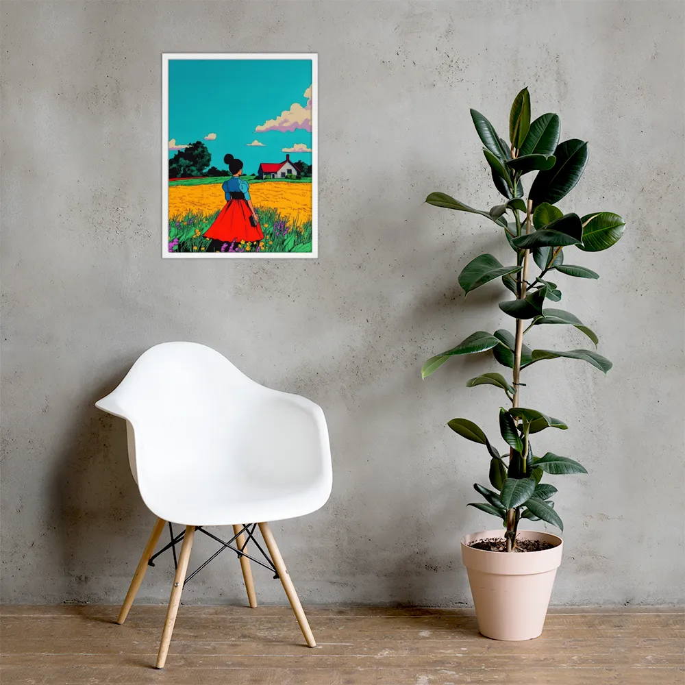Whispers of a Sunlit Meadow | Poster with White Frame | 18″×24″
