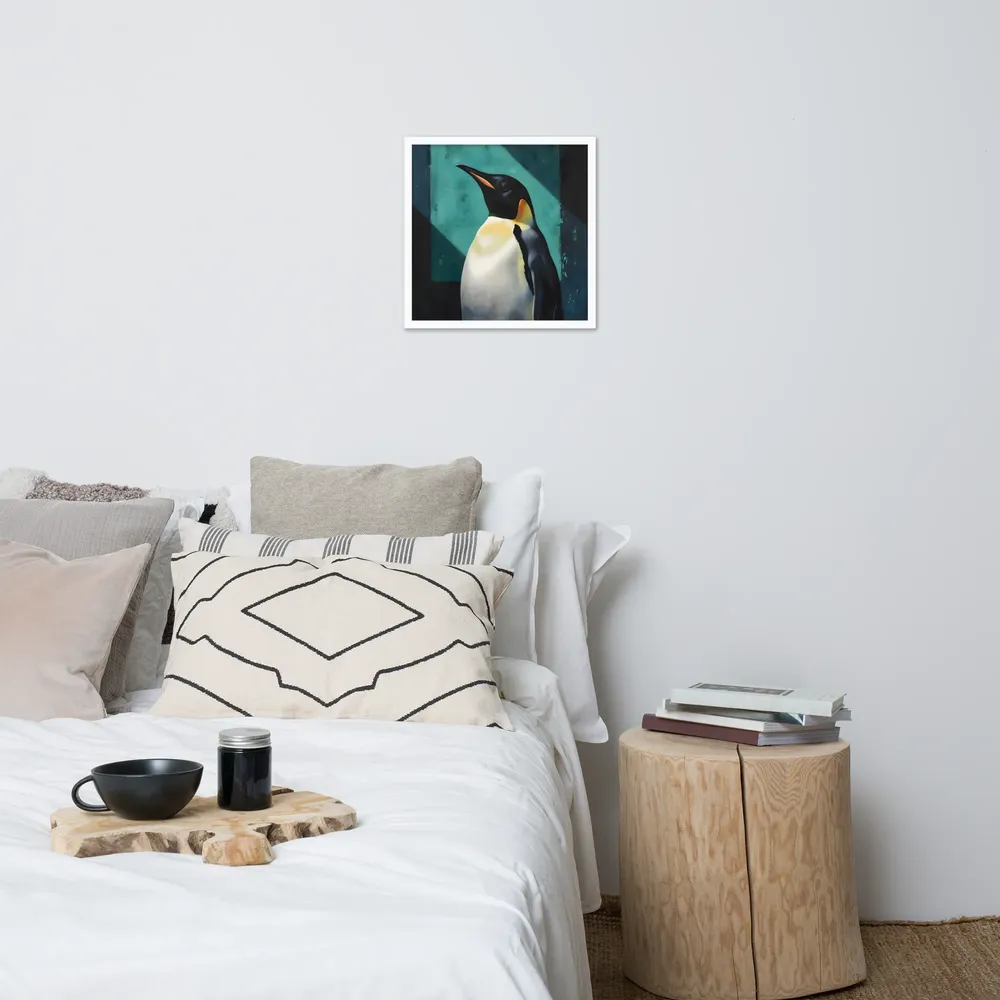 Regal Penguin 
 Poster with White Frame | 18″x 18″