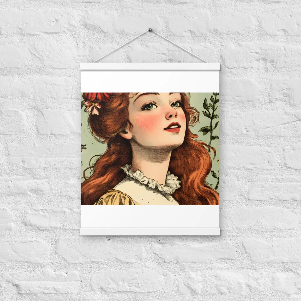 Whimsical Portrait of a Flower-Adorned Girl | Poster With White Wood Hanger | 16″×20″