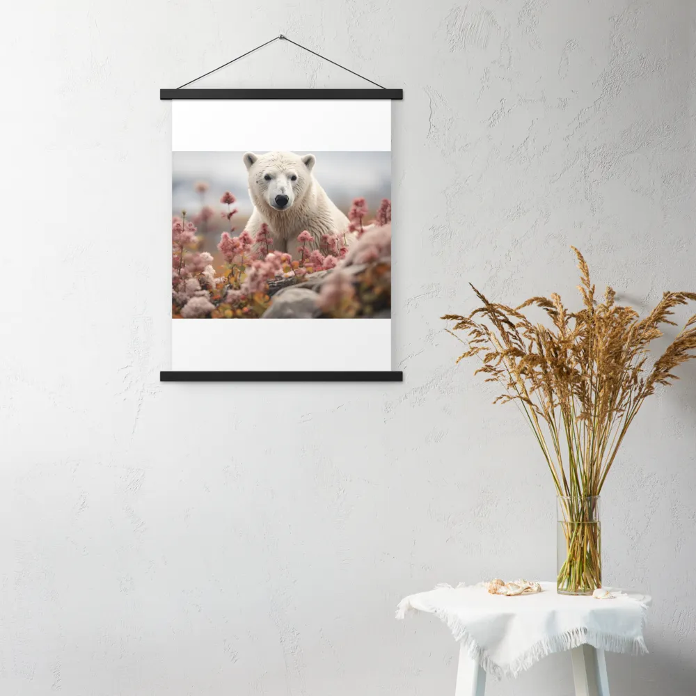 Curiosity Among Blooms: The Polar Bear | Poster With Black Wood Hanger | 18″×24″