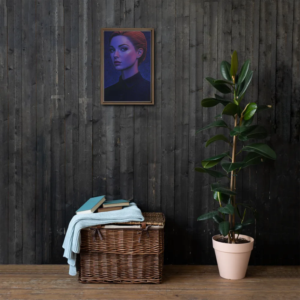 Ethereal Portrait in Blue and Red | Canvas with Brown Frame | 12″×18″