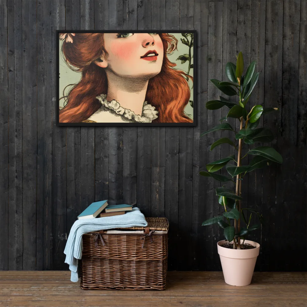 Whimsical Portrait of a Flower-Adorned Girl | Canvas with Black Frame | 24″×36″