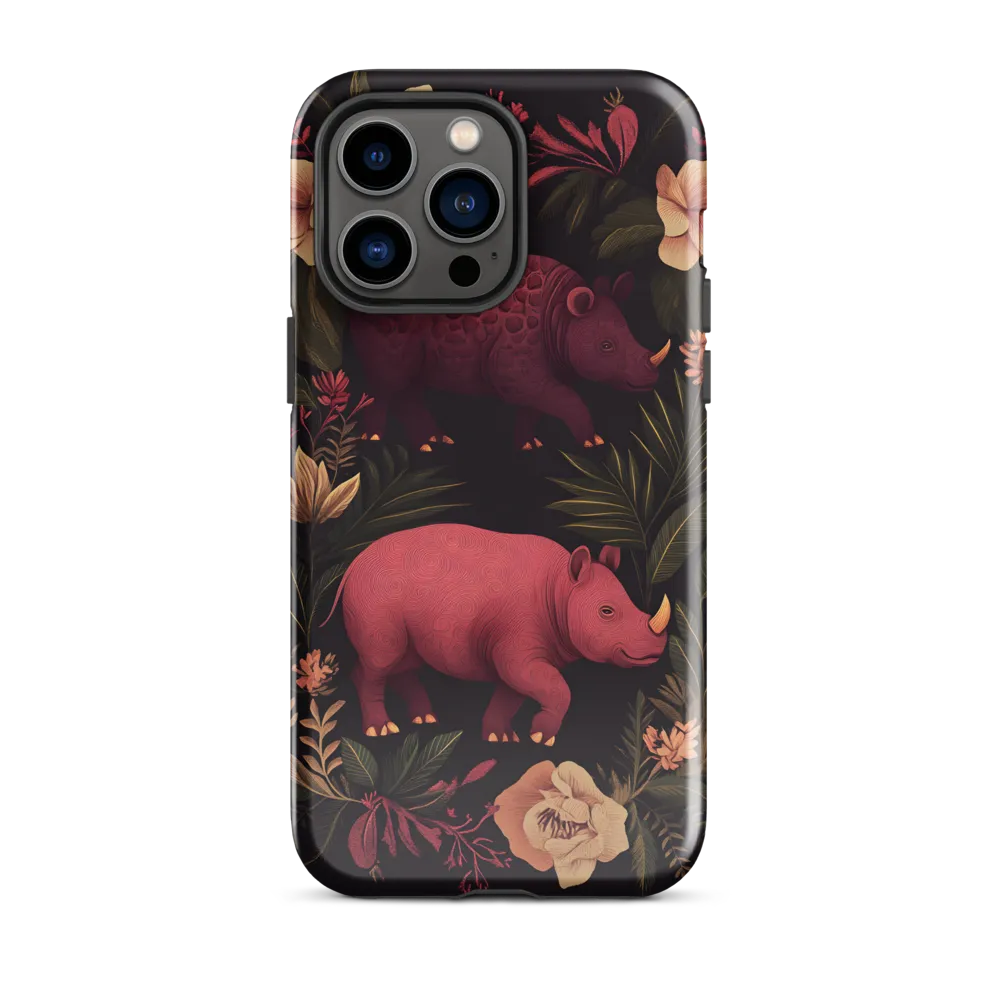 Rhinos in Floral Embrace
