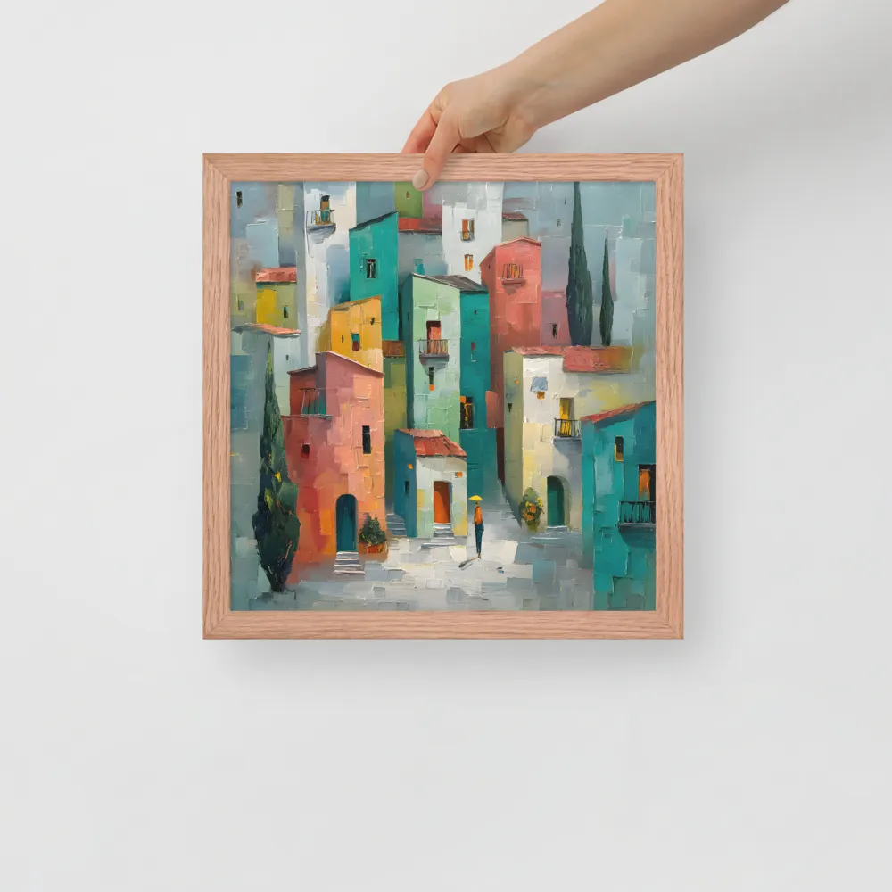 Sunlit Village 
 Poster with Red oak Frame | 14″x 14″