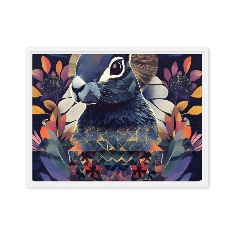 Ethereal Bunny: A Geometric Wonderland | Canvas with White Frame | 18″×24″