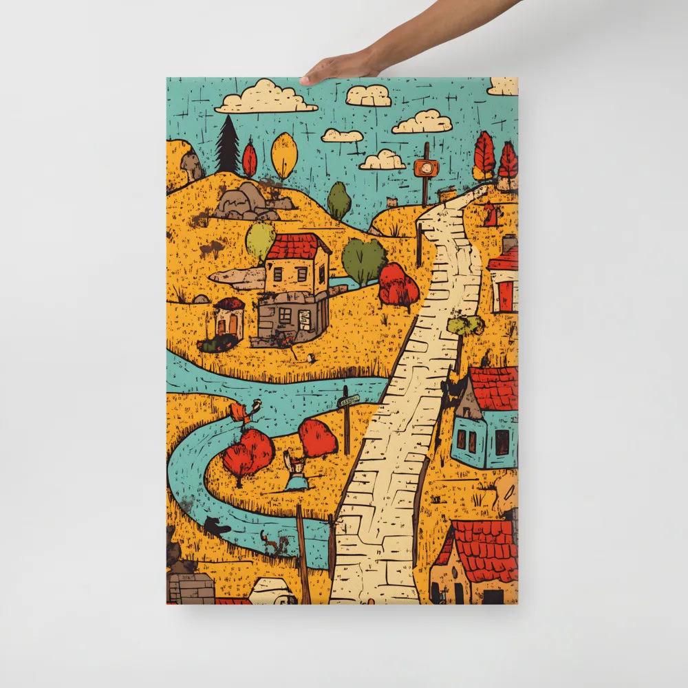 Whimsical Village Landscape | Canvas | 24″×36″