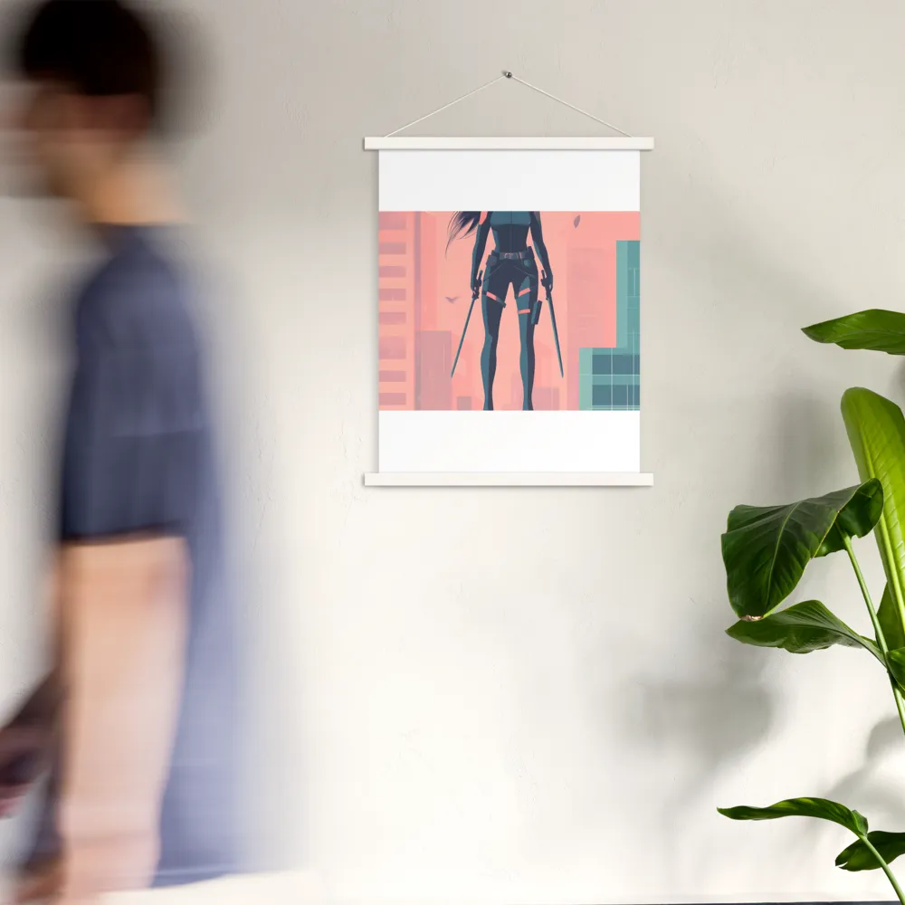 Urban Sentinel: A Warrior's Stand | Poster With White Wood Hanger | 18″×24″