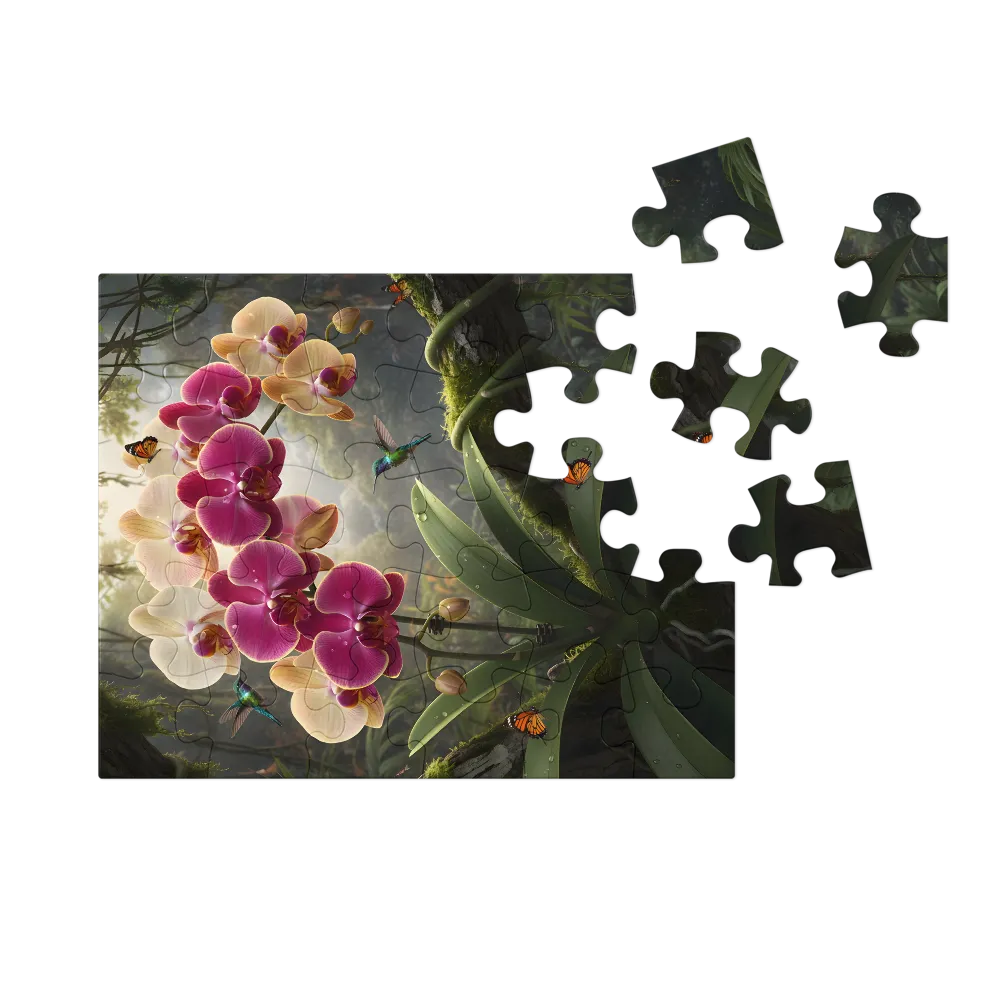 Orchid and Hummingbirds 
 Jigsaw Puzzle in Tin Box
