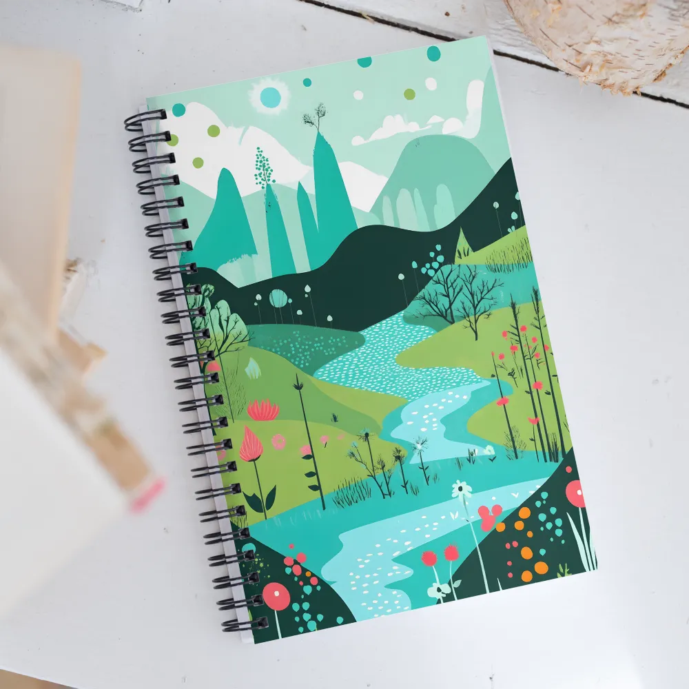 Whimsical River in a Lush Landscape | Spiral Notebook