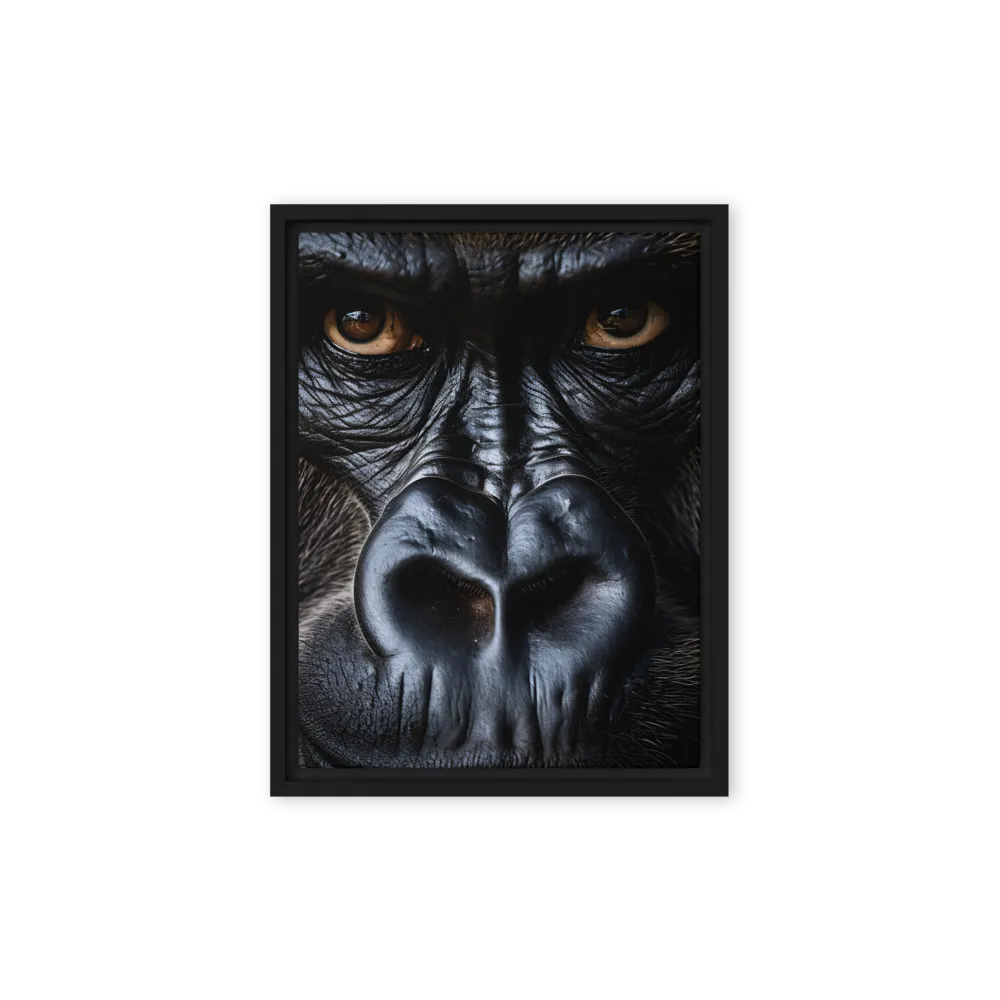 Gaze of the Wild: A Gorilla's Portrait | Canvas with Black Frame | 9″×12″