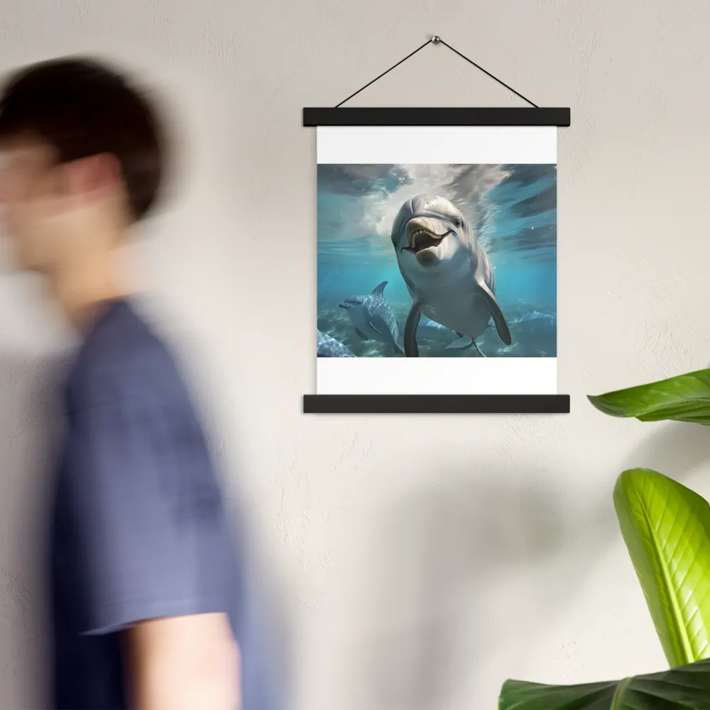 Beneath the Waves: A Dolphin's Dance | Poster With Black Wood Hanger | 11″×14″