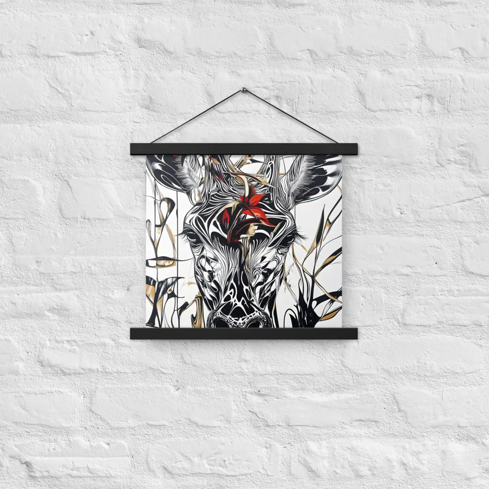 Floral Elegance: The Giraffe's Portrait | Poster With Black Wood Hanger | 14″×14″