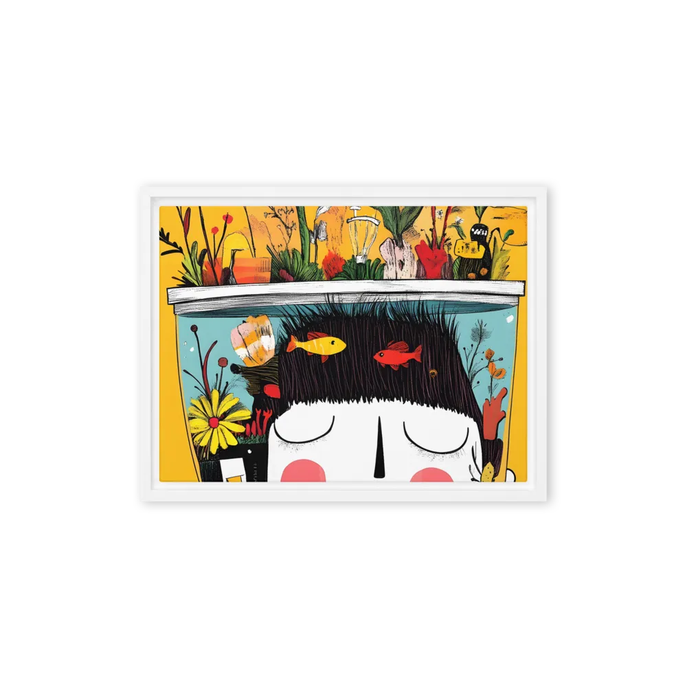 Whimsical Garden Head | Canvas with White Frame | 12″×16″