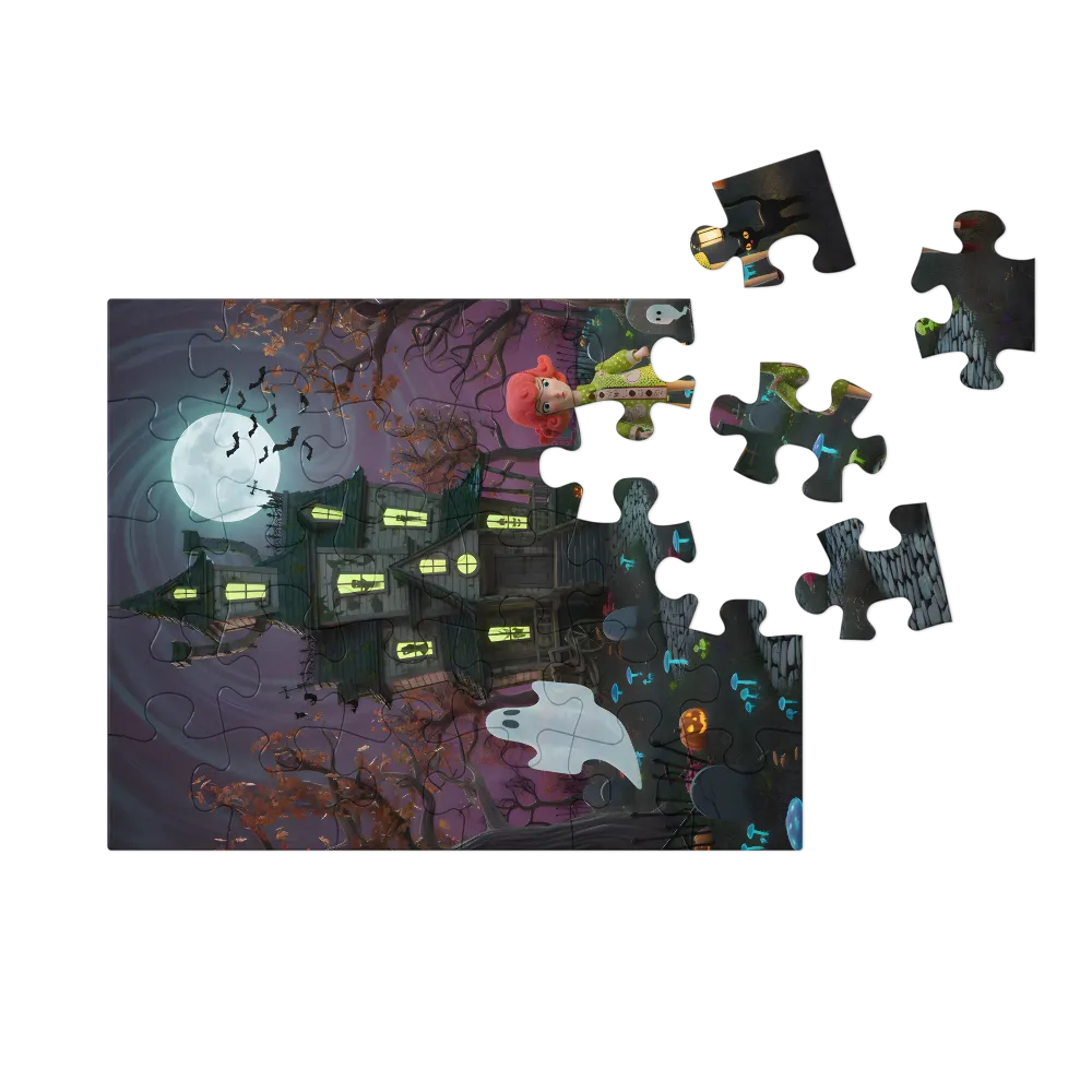 Lantern Girl at the Haunted House 
 Jigsaw Puzzle in Tin Box