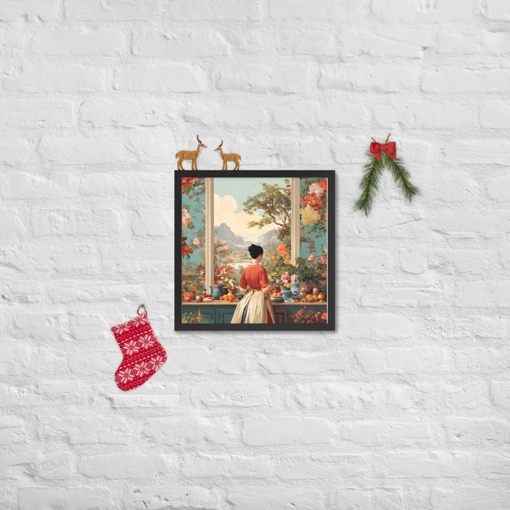 Window to the Garden 
 Poster with Black Frame | 16″x 16″