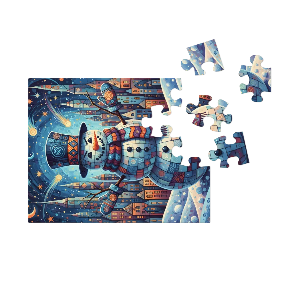 Patchwork Snowman 
 Jigsaw Puzzle in Tin Box