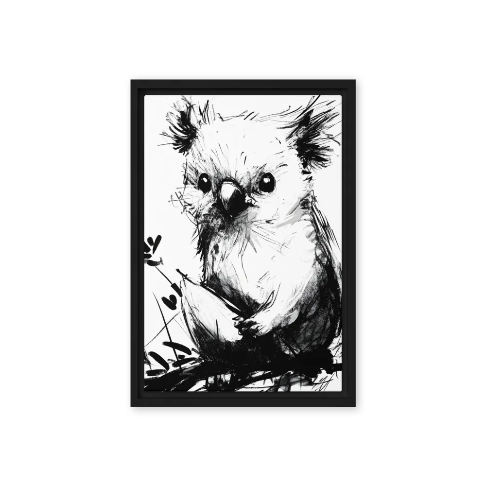 Whimsical Koala in Ink | Canvas with Black Frame | 12″×18″