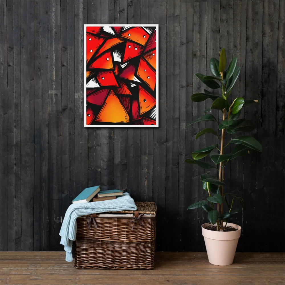 Dynamic Geometry of Red and Orange | Canvas with White Frame | 20″×28″