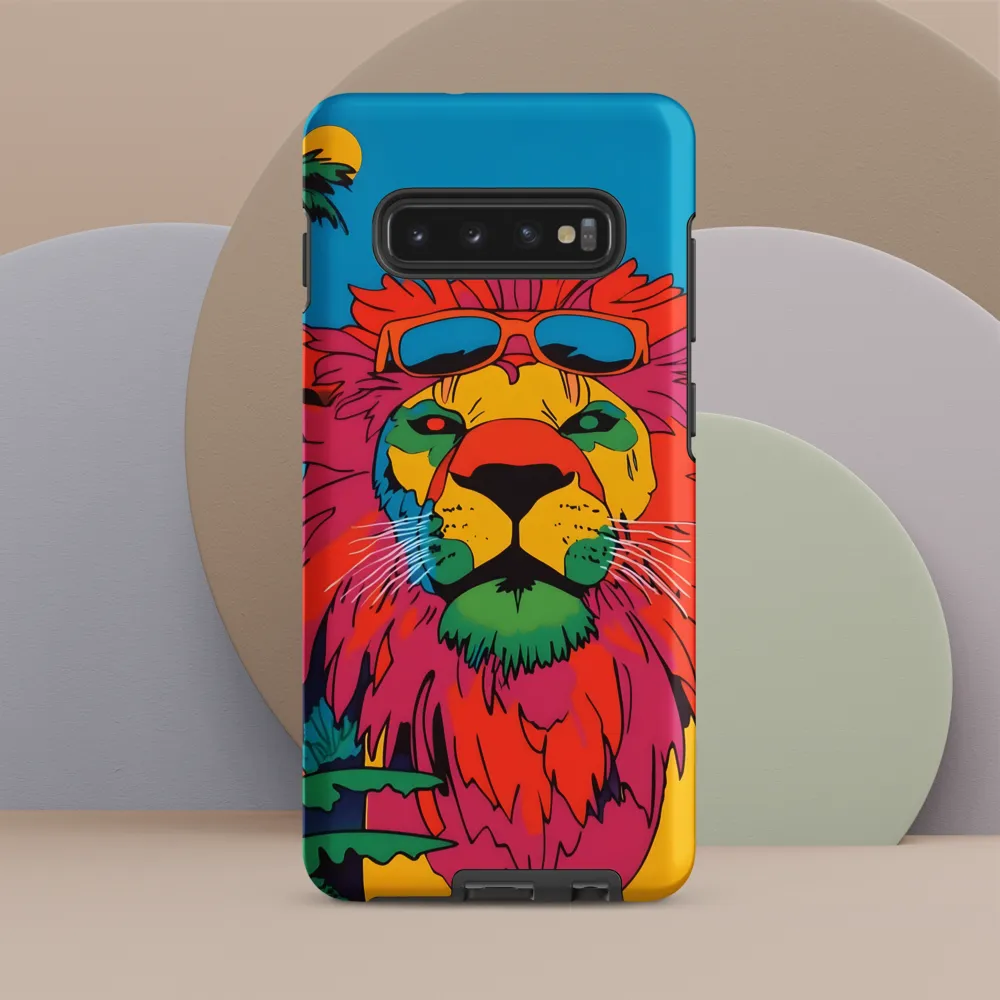 Lion with Sunglasses: A Vibrant Tropical Portrait | Phone Case |  S10 Plus | Tough Case | Matte