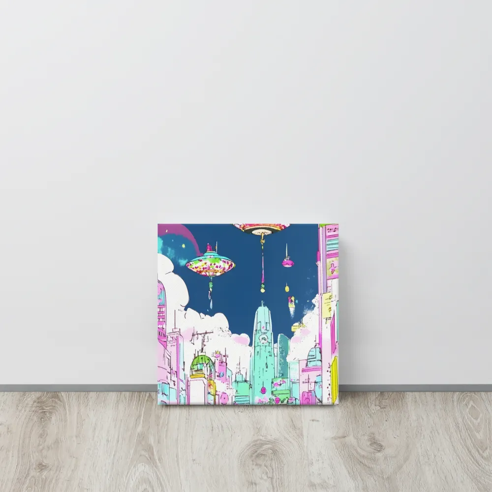 Futuristic Cityscape with Floating Structures | Canvas | 12″×12″