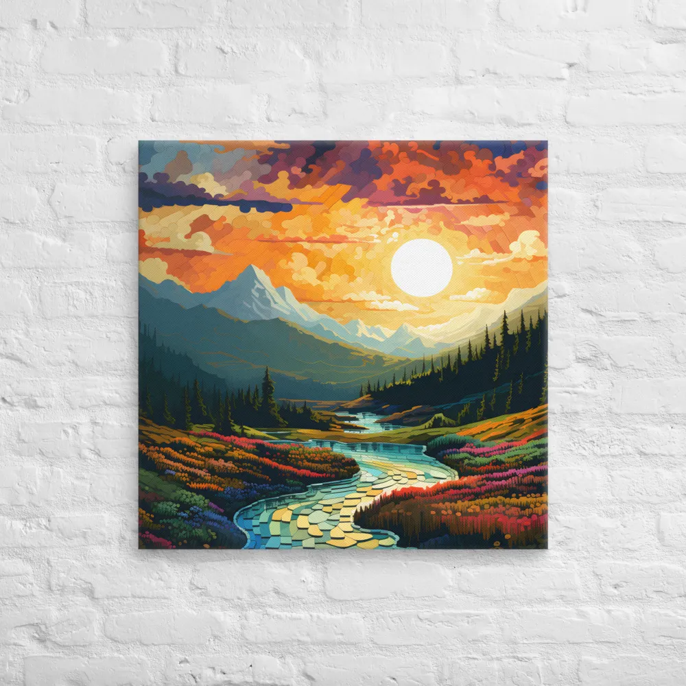 Serenity in Sunset: A Winding River's Embrace | Canvas | 28″×28″