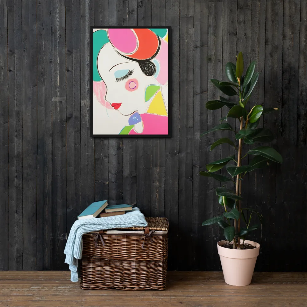 Whimsical Portrait in Colorful Abstraction | Canvas with Black Frame | 20″×28″