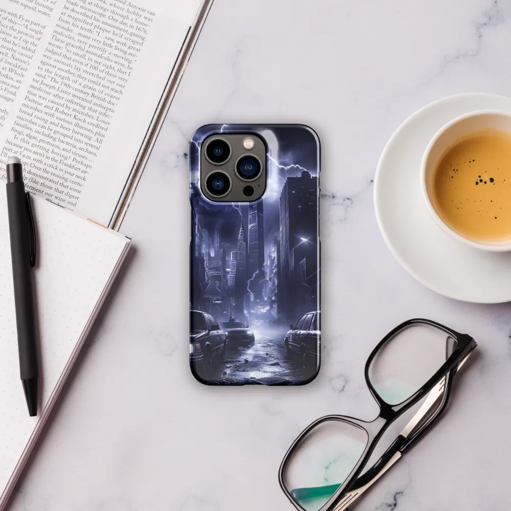 Stormy Cityscape: Shadows of the Night | Phone Case |  14 Pro | Snap Case | Glossy