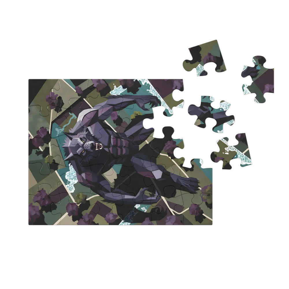 Geometric Werewolf 
 Jigsaw Puzzle in Tin Box