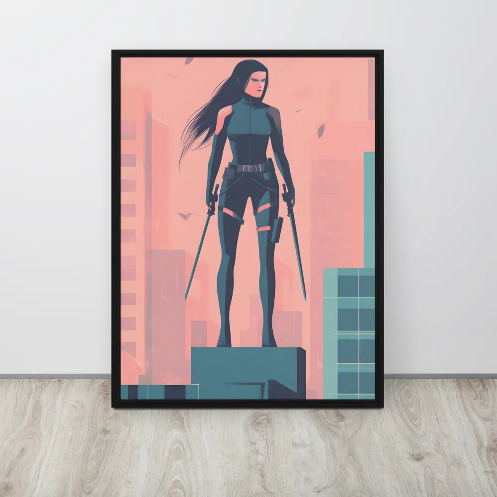 Urban Sentinel: A Warrior's Stand | Canvas with Black Frame | 24″×32″