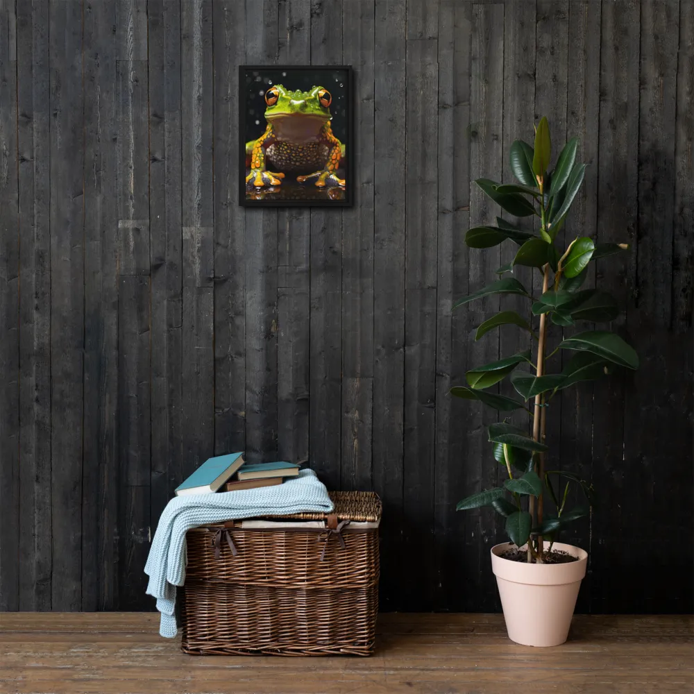 Emerald Elegance: The Frog in Focus | Canvas with Black Frame | 11″×14″