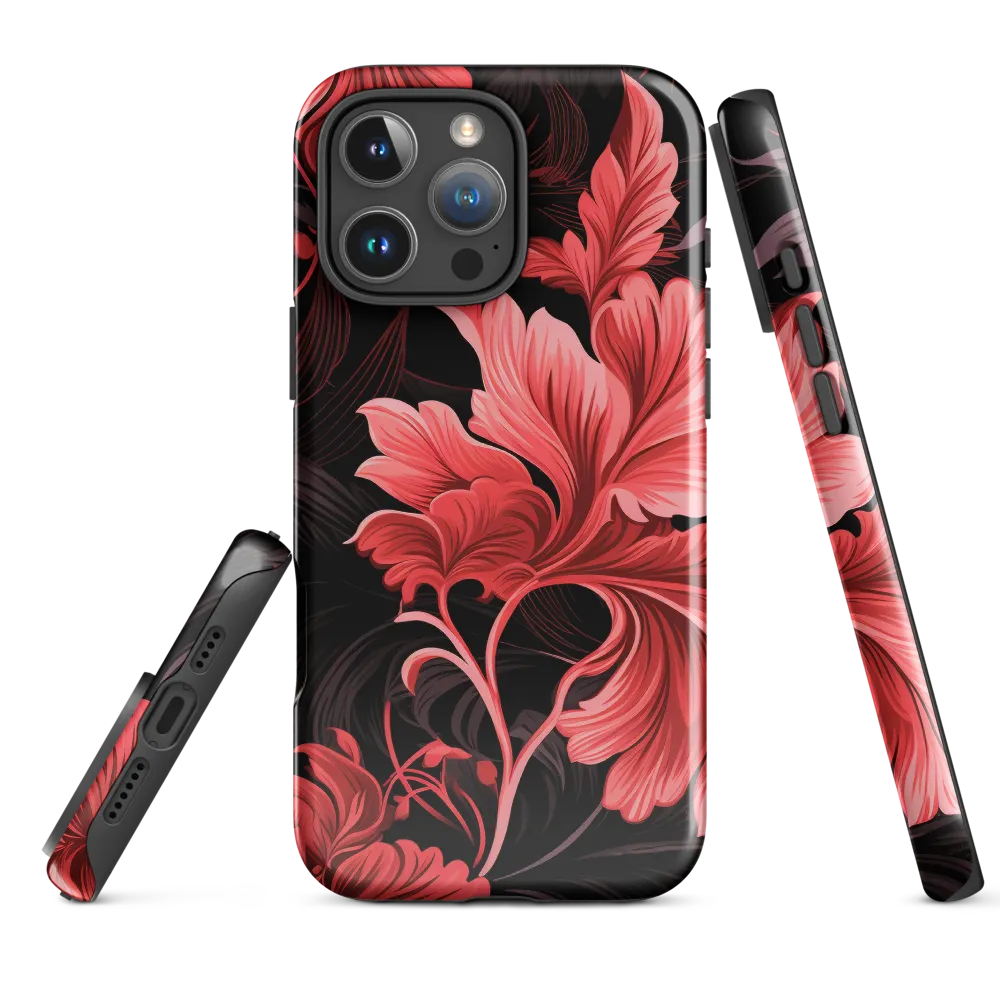 Tropical Elegance in Red | Phone Case |  16 Pro Max | Tough Case | Glossy