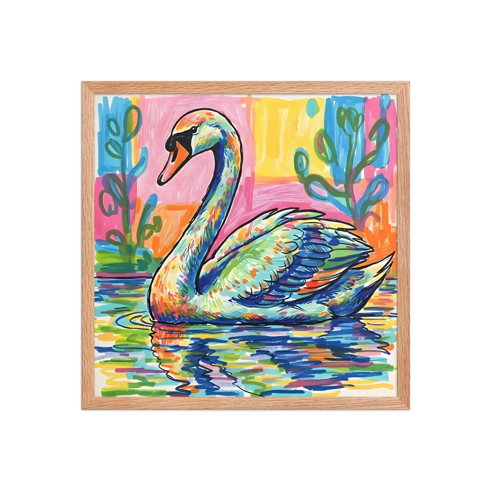 Prismatic Swan 
 Poster with Red oak Frame | 18″x 18″