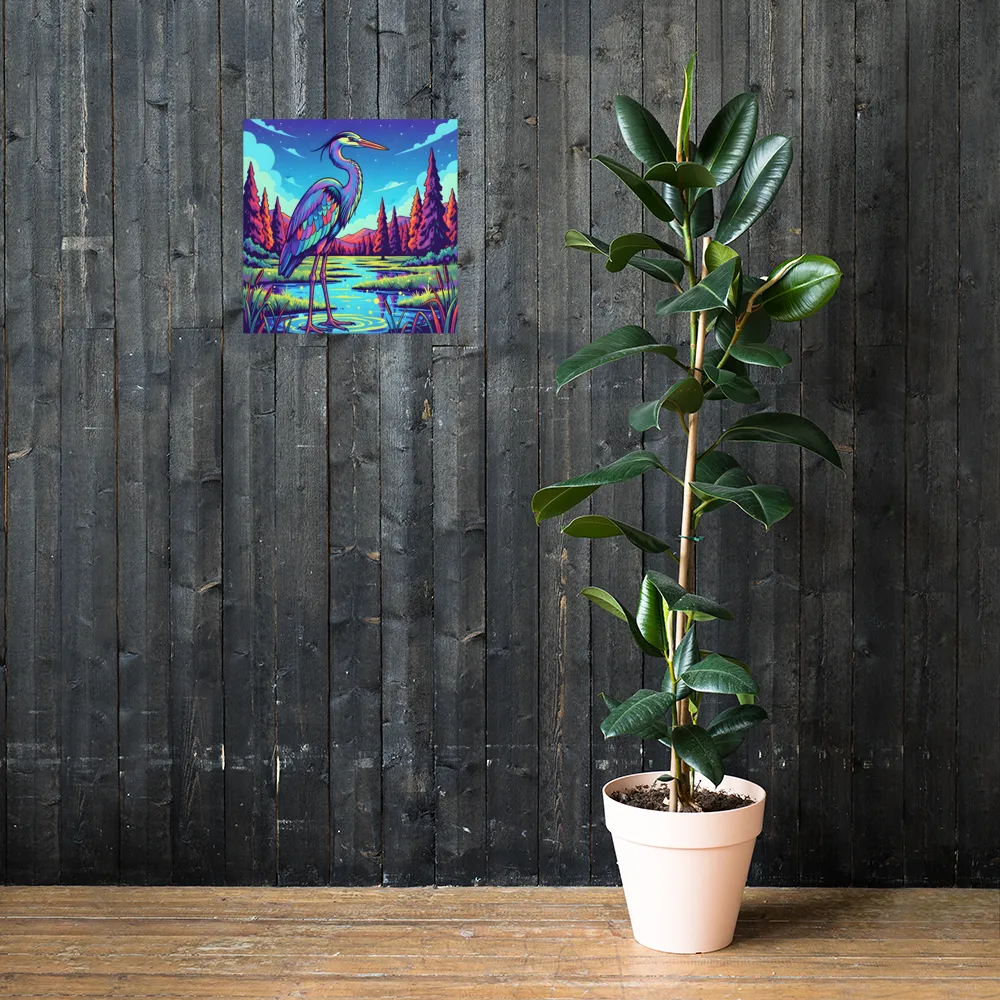 Neon Heron 
 Poster | 18″x 18″