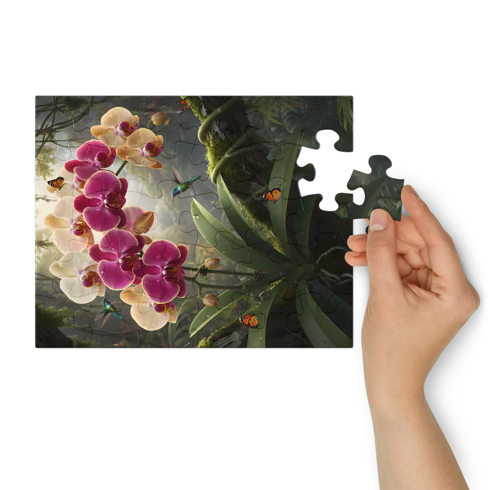 Orchid and Hummingbirds 
 Jigsaw Puzzle in Tin Box