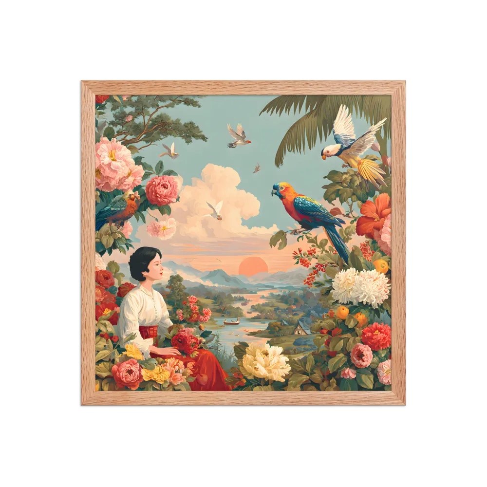 Sunset Garden Reverie 
 Poster with Red oak Frame | 16″x 16″