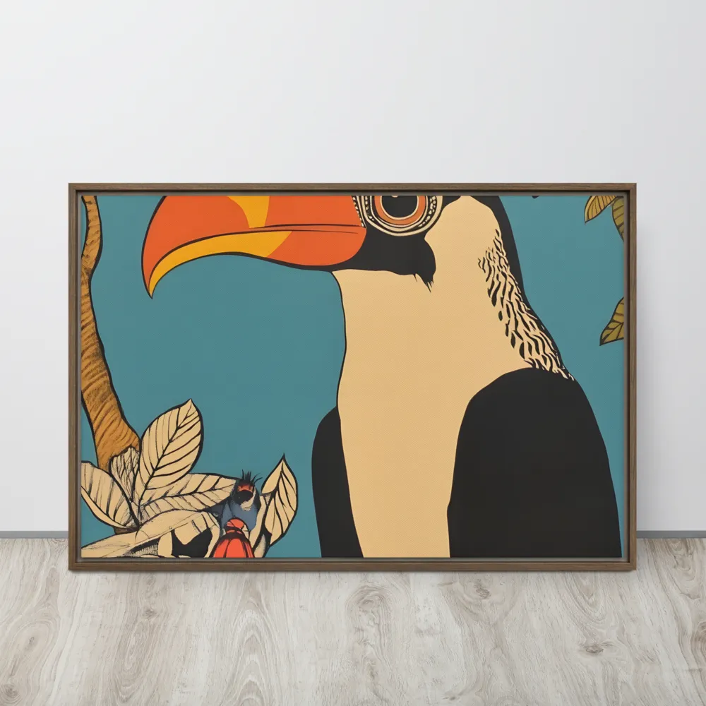 Tropical Majesty: The Toucan at Rest | Canvas with Brown Frame | 24″×36″