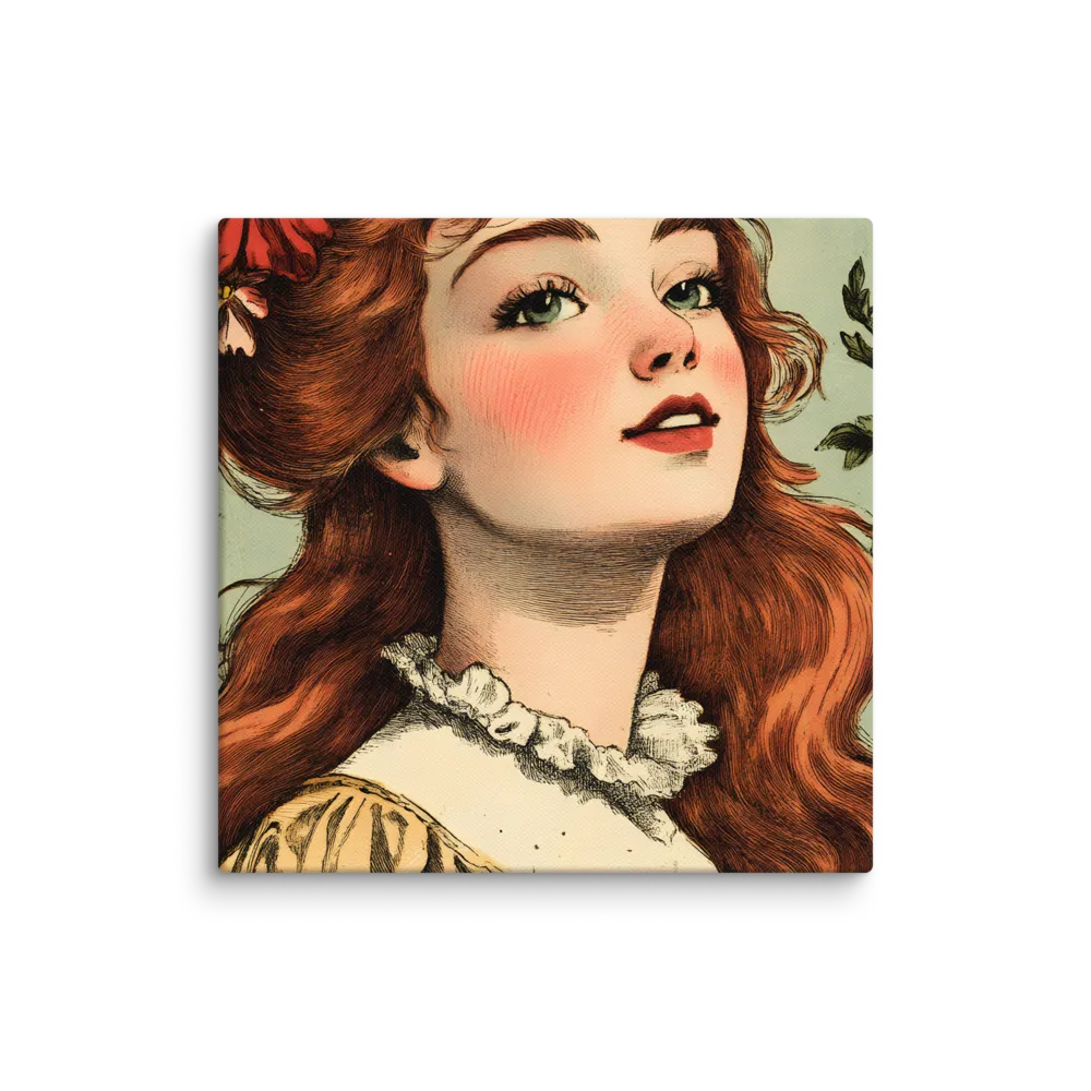 Whimsical Portrait of a Flower-Adorned Girl | Canvas | 14″×14″