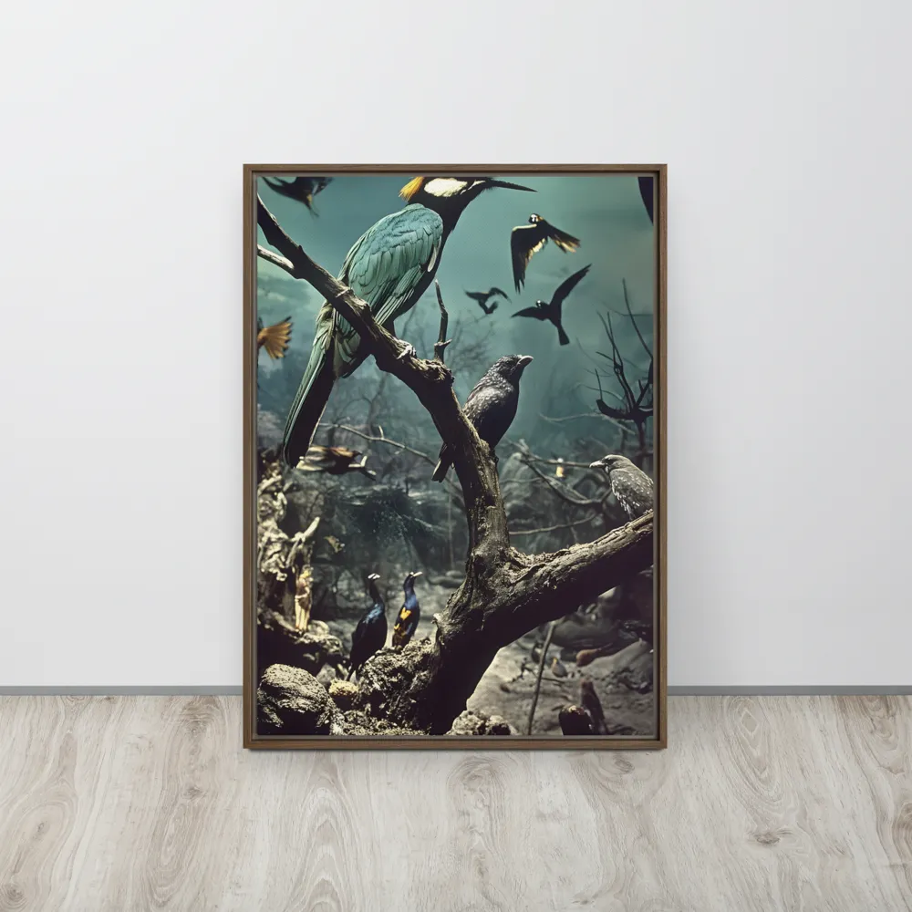 Whispers of the Avian Realm | Canvas with Brown Frame | 20″×28″