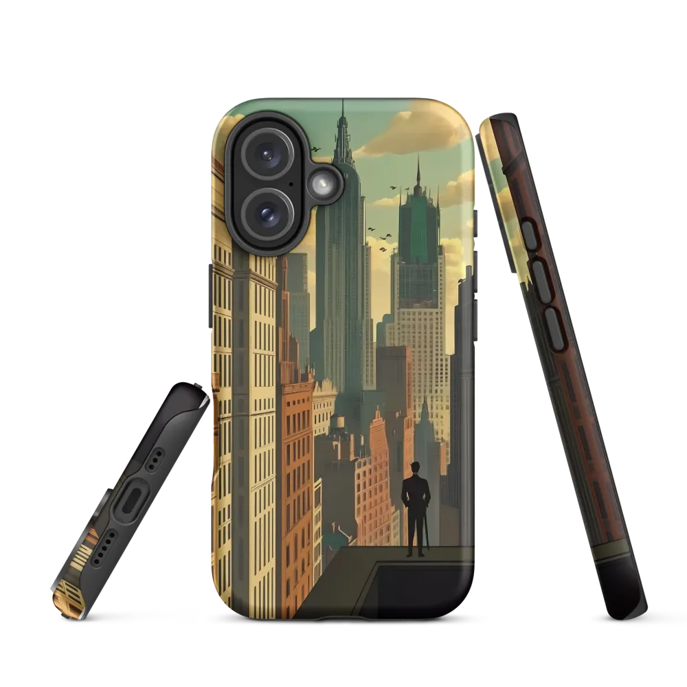 Urban Dreams: A Silhouette in Art Deco Cityscape | Phone Case |  16 | Tough Case | Matte