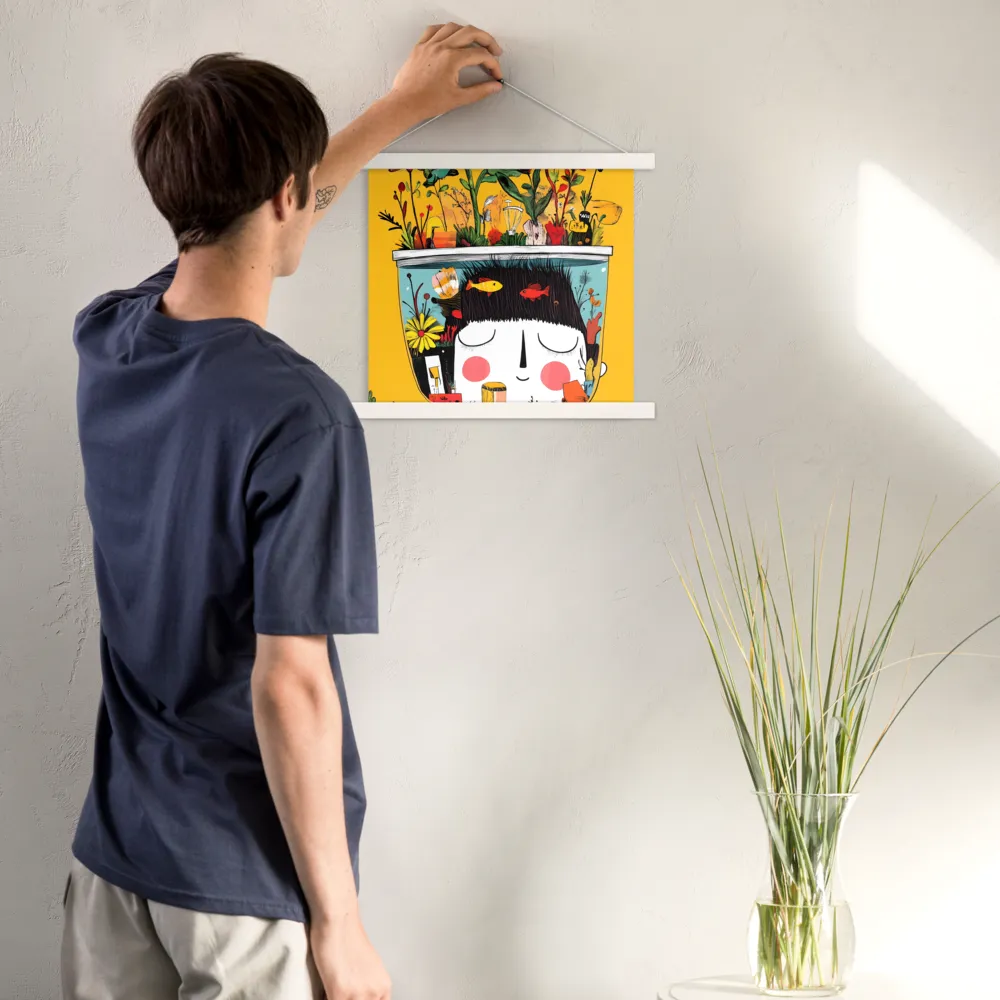 Whimsical Garden Head | Poster With White Wood Hanger | 14″×14″