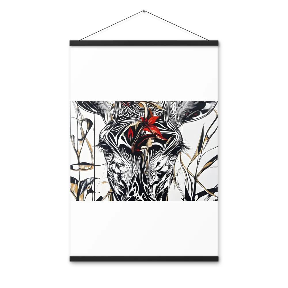 Floral Elegance: The Giraffe's Portrait | Poster With Black Wood Hanger | 24″×36″