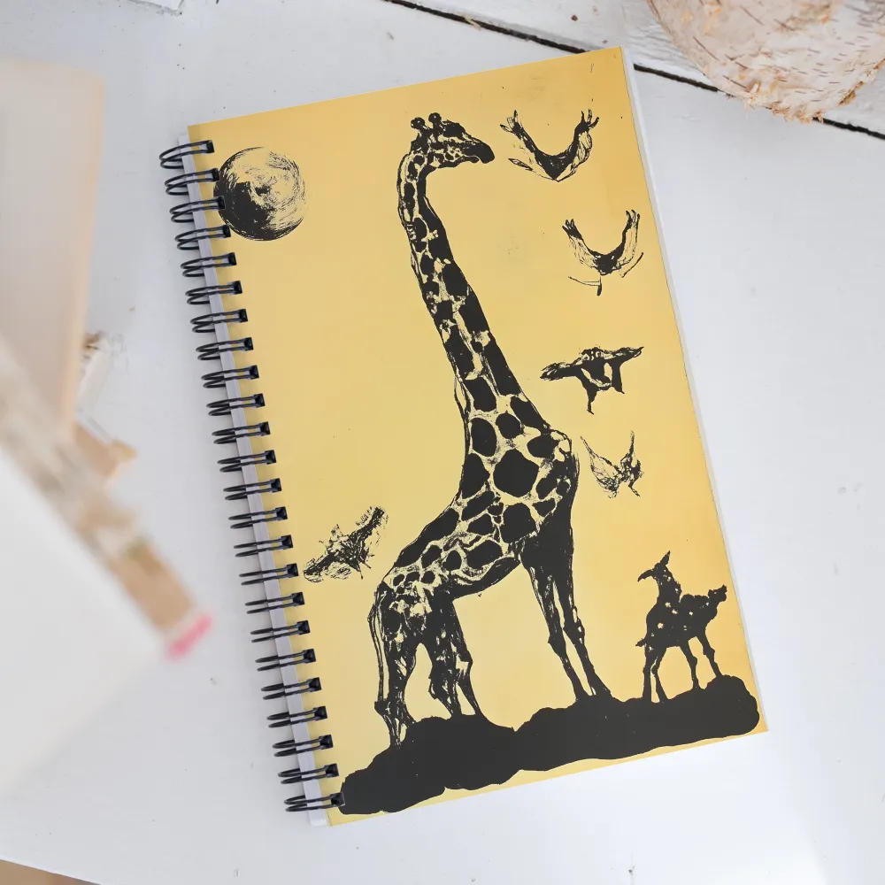 Whimsical Harmony of Giraffe and Birds | Spiral Notebook