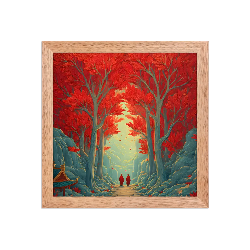 Crimson Grove 
 Poster with Red oak Frame | 10″x 10″
