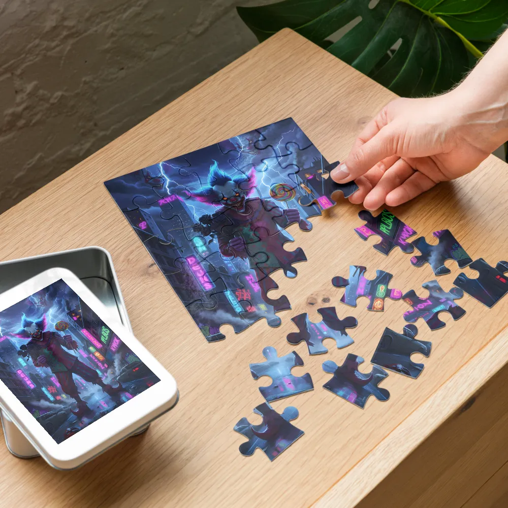 Midnight Neon Clown 
 Jigsaw Puzzle in Tin Box