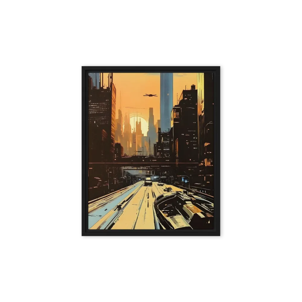Metro Nexus: A Futuristic Cityscape | Canvas with Black Frame | 8″×10″
