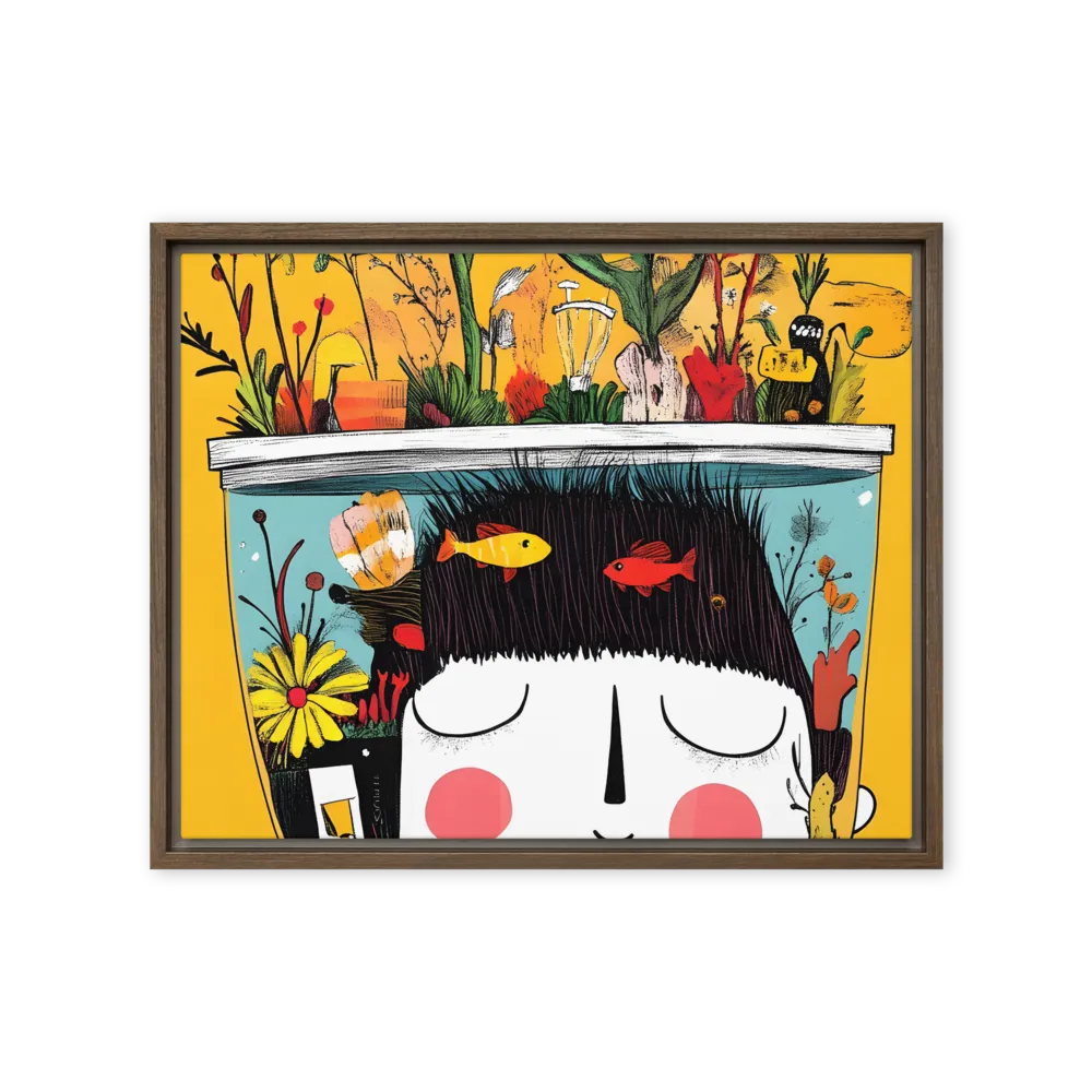 Whimsical Garden Head | Canvas with Brown Frame | 16″×20″
