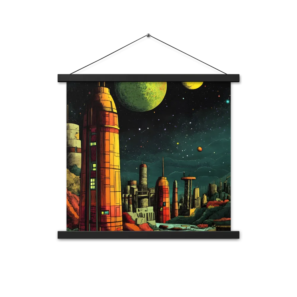 Cosmic Cityscape | Poster With Black Wood Hanger | 18″×18″