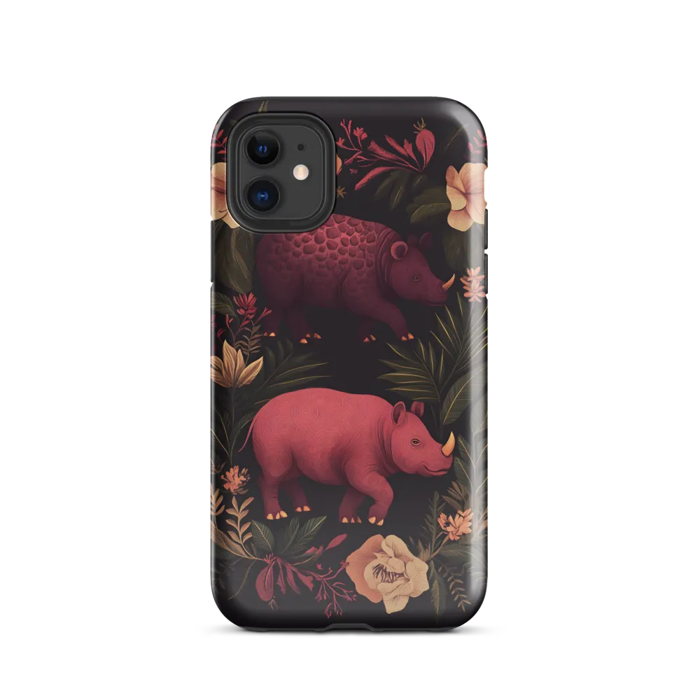 Rhinos in Floral Embrace