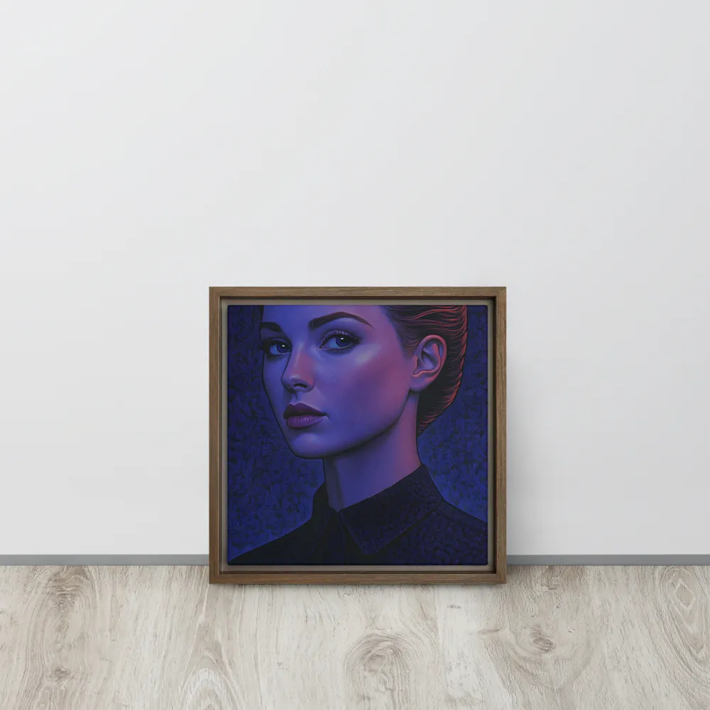 Ethereal Portrait in Blue and Red | Canvas with Brown Frame | 12″×12″