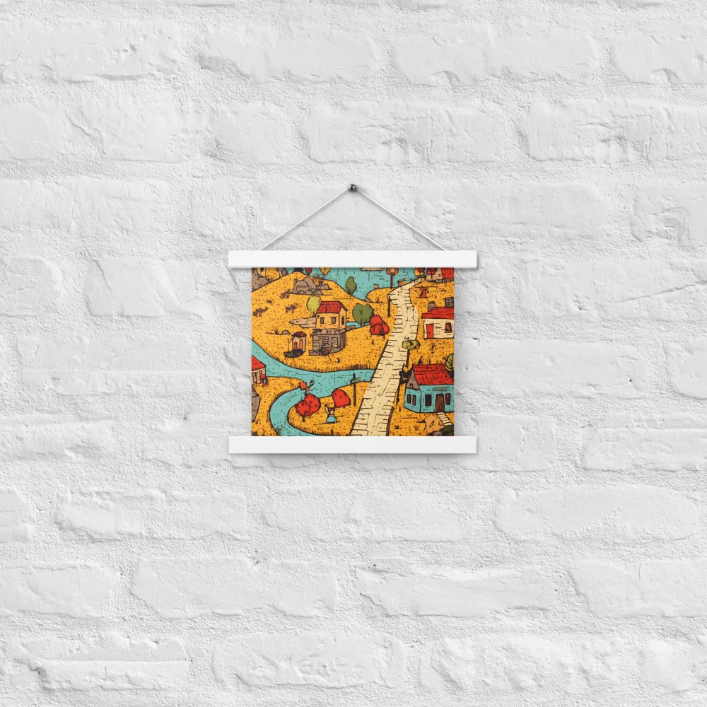 Whimsical Village Landscape | Poster With White Wood Hanger | 10″×10″